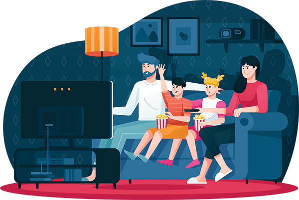 Familia disfrutando contenido premium con MundoTivi IPTV